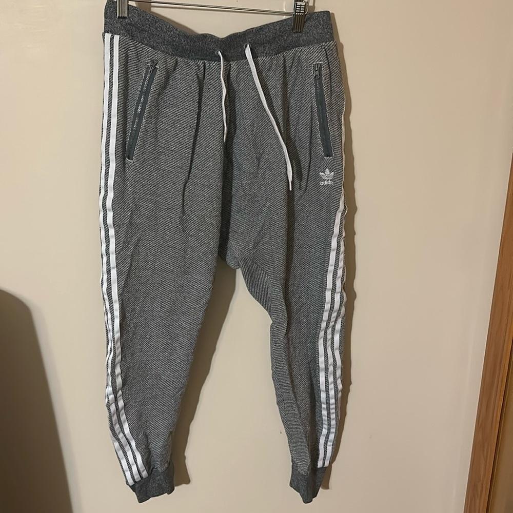 Adidas trifoil tapered gray joggers Large L